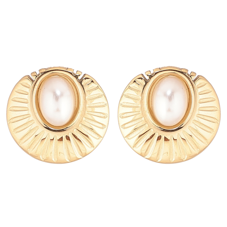 Сережки Xuping TTM Stainless Steel колір 14К пусети «Декоративний візерунок з перловими вставками» фото №22