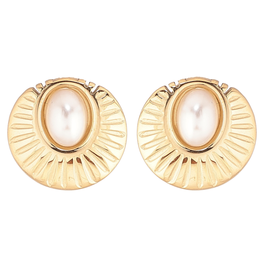 Сережки Xuping TTM Stainless Steel колір 14К пусети «Декоративний візерунок з перловими вставками» фото №1