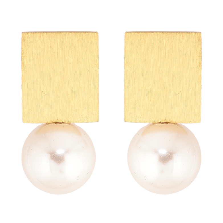 Сережки Xuping TTM Stainless Steel колір 14К пусети «Прямокутники з перлинами» фото №6