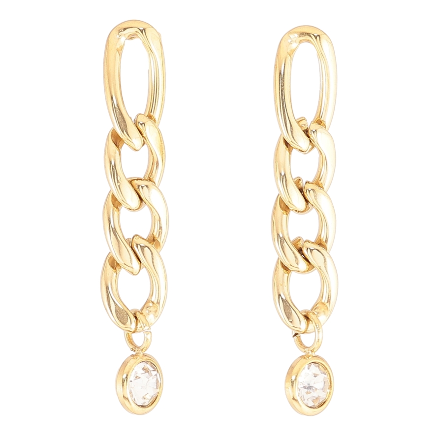 Сережки Xuping TTM Stainless Steel колір 14К пусети «Підвіски ланцюжки з кристалами» фото №1