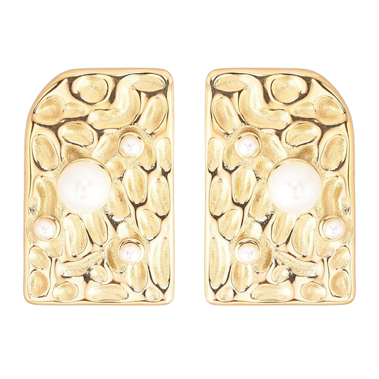 Сережки Xuping TTM Stainless Steel колір 14К пусети «Декоративний візерунок з перлинами» фото №14