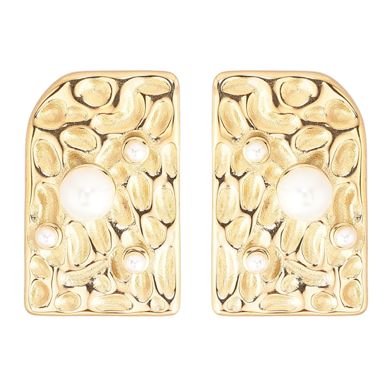 Сережки Xuping TTM Stainless Steel колір 14К пусети «Декоративний візерунок з перлинами» фото №1