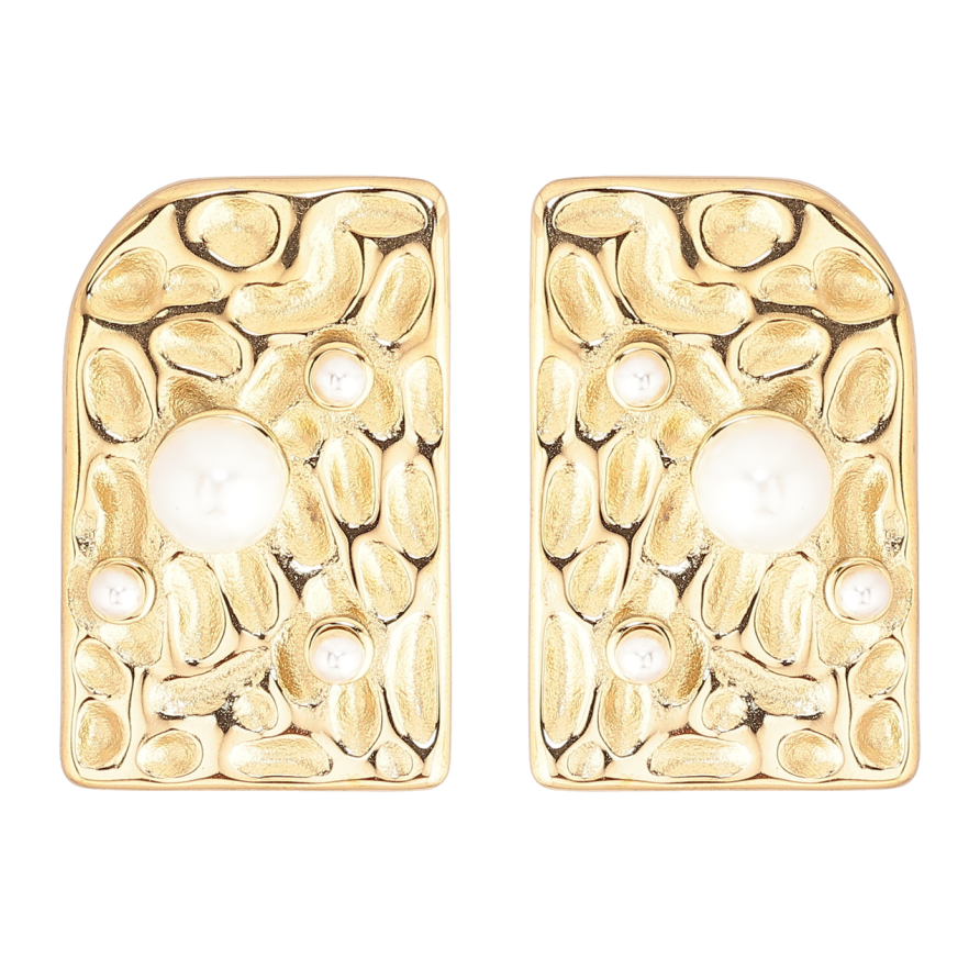 Сережки Xuping TTM Stainless Steel колір 14К пусети «Декоративний візерунок з перлинами» фото №1