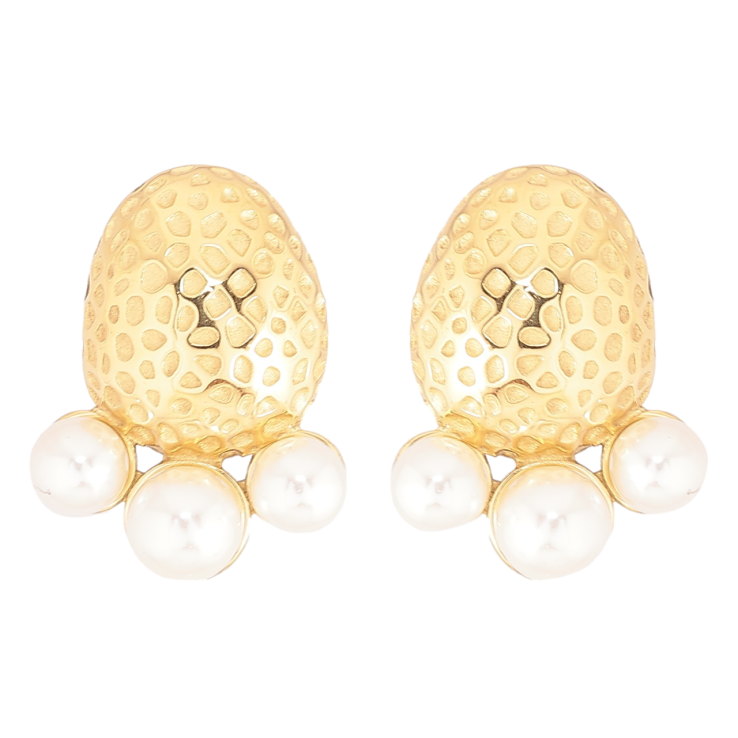 Серьги Xuping TTM Stainless Steel цвет 14К пусеты Узор с тремя жемчужинами фото №20