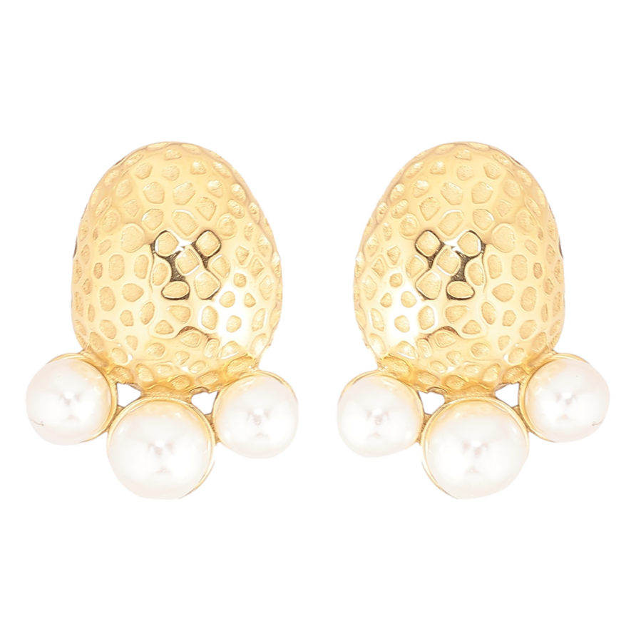 Серьги Xuping TTM Stainless Steel цвет 14К пусеты Узор с тремя жемчужинами фото №1