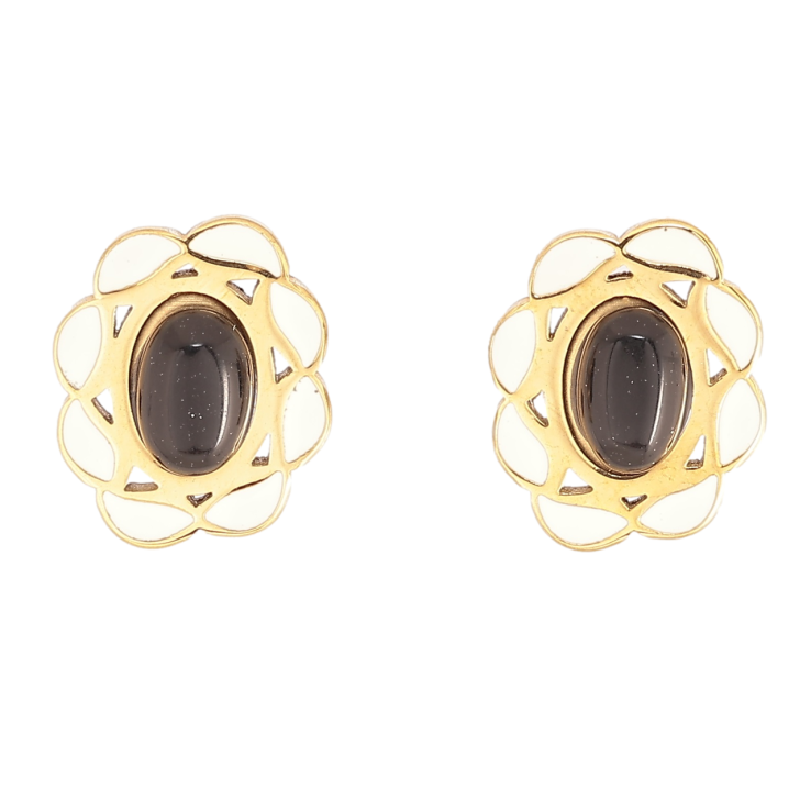 Серьги Xuping TTM Stainless Steel цвет 14К пусеты Узор с белой эмалью и черными вставками фото №21