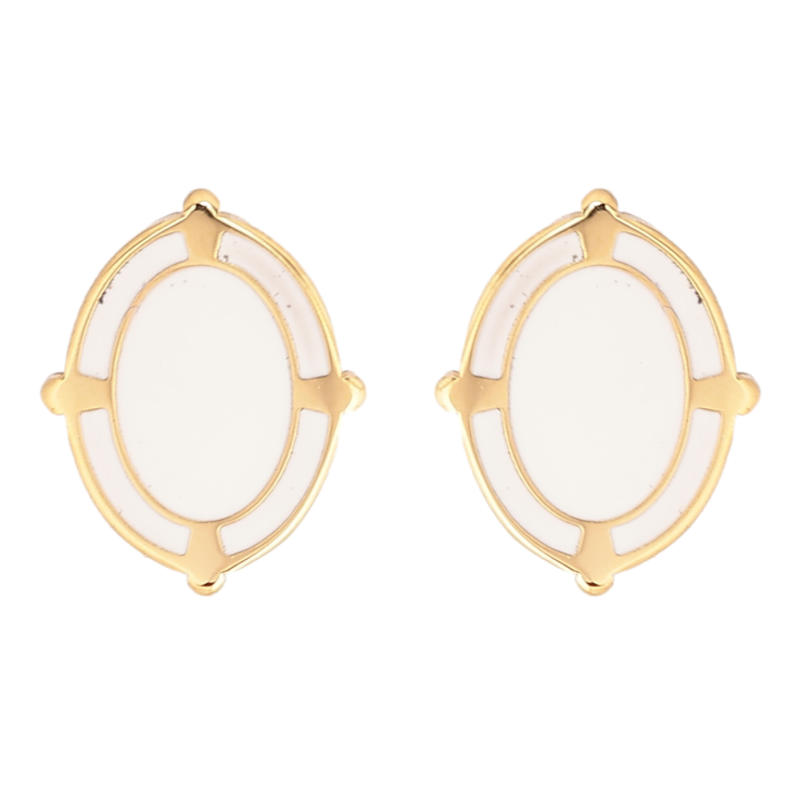 Сережки Xuping TTM Stainless Steel колір 14К пусети «Овали з білою емаллю» фото №6