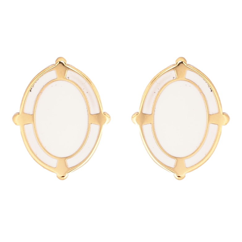 Сережки Xuping TTM Stainless Steel колір 14К пусети «Овали з білою емаллю» фото №1