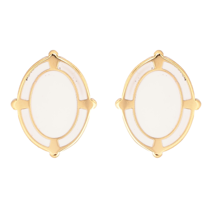 Сережки Xuping TTM Stainless Steel колір 14К пусети «Овали з білою емаллю» фото №1