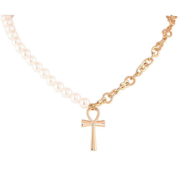 Кольє Xuping Позолота 18K «Ланцюжок з перловою ниткою та хрестом Анх» довжина 42-47см х 6мм фото №20