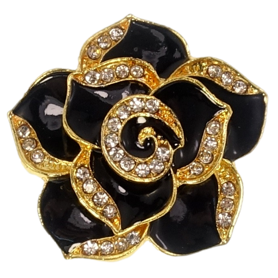 Брошка Квітка з профарбуванням чорною емаллю та стразами фото №1