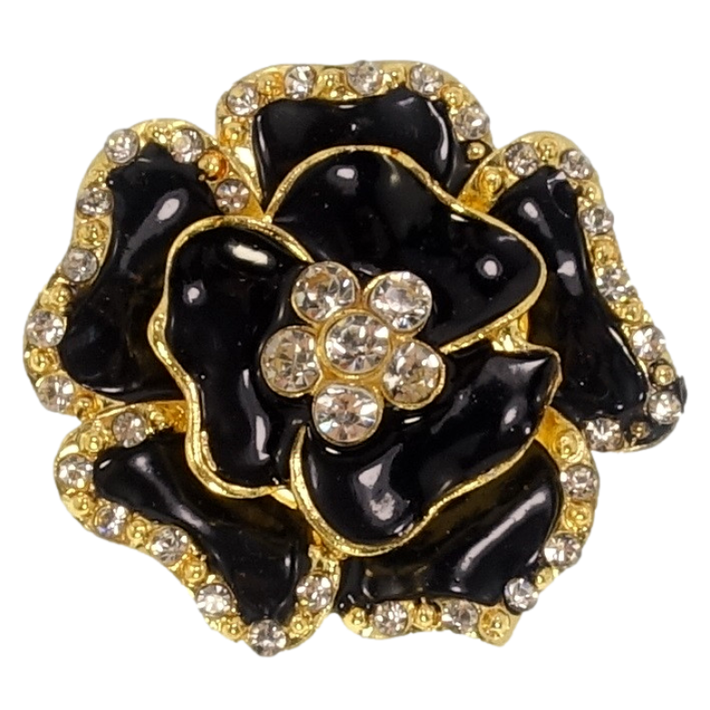 Брошь Цветок с прокраской черной эмалью и стразами фото №1