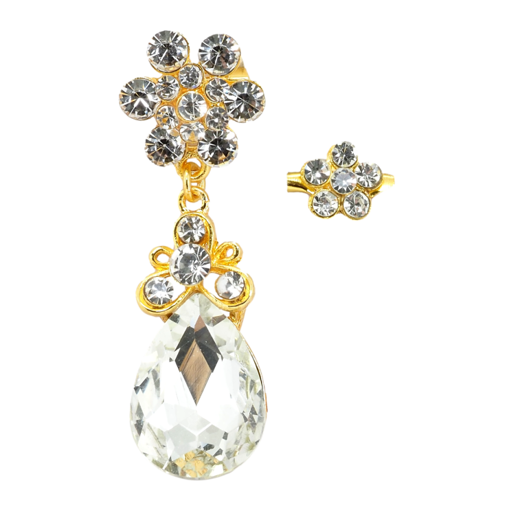 Брошка Дві квіткові брошки зі стразами та великим кристалом фото №3