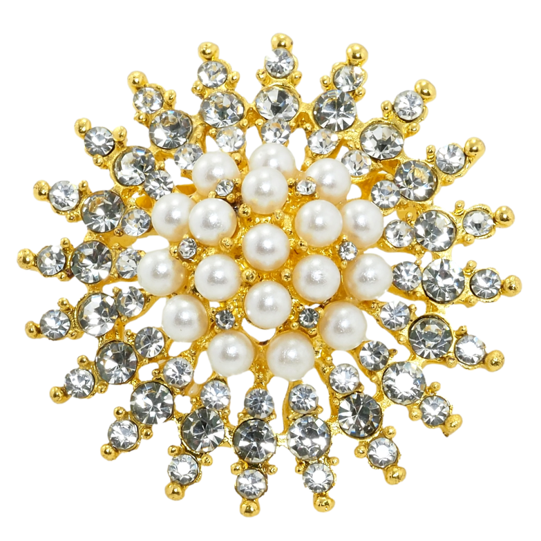 Брошка Перлина квітка зі стразами фото №1