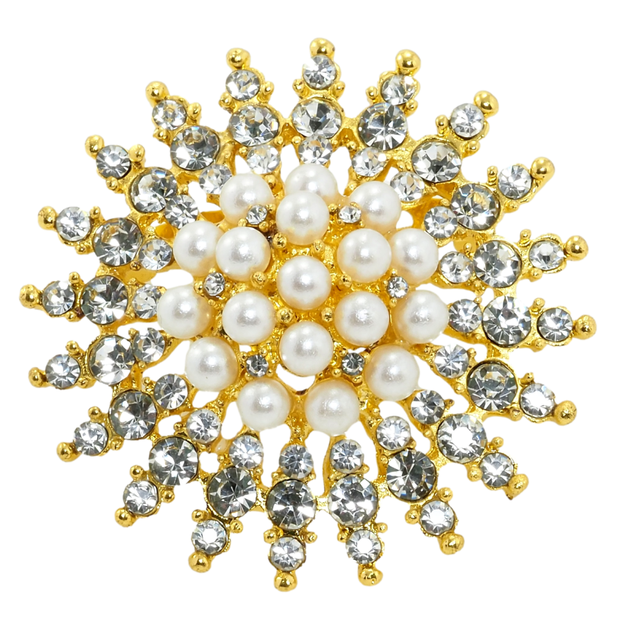 Брошка Перлина квітка зі стразами фото №1