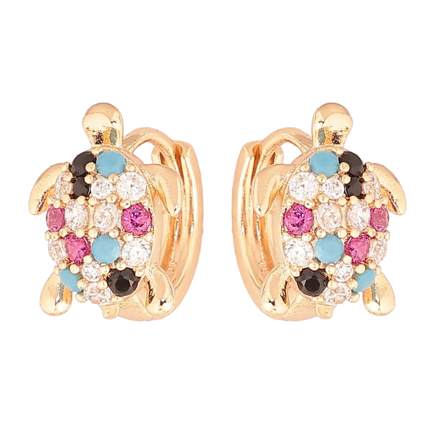 Серьги Xuping M&L Цвет 18K колечки Черепашки с разноцветными кристаллами фото №1