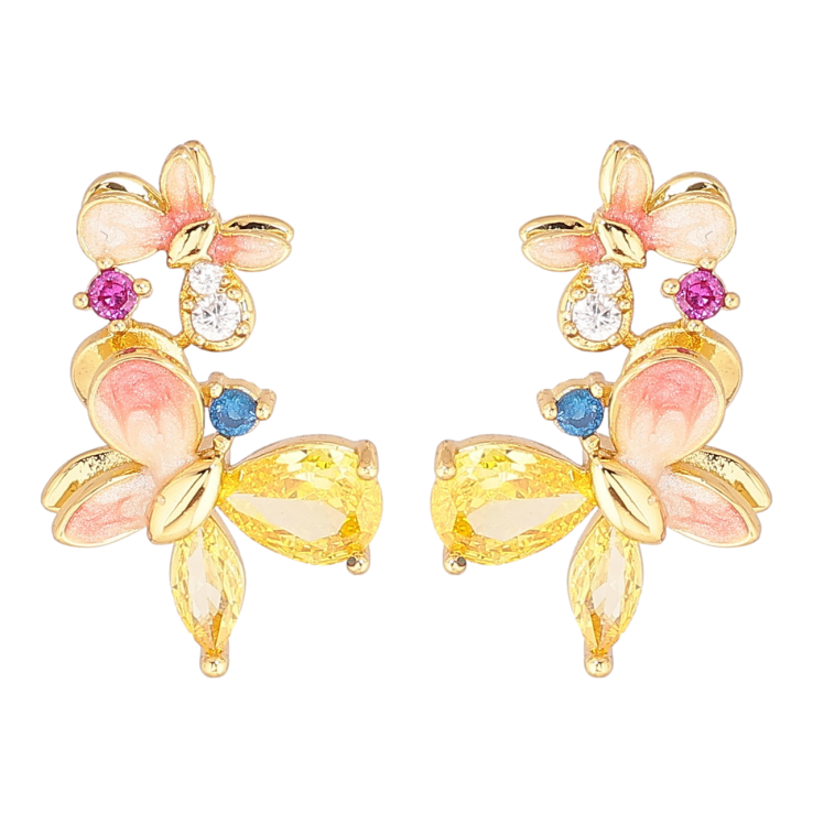 Сережки Xuping Позолота 14K пусети «Метелики з емаллю та різнокольоровими кристалами» фото №8