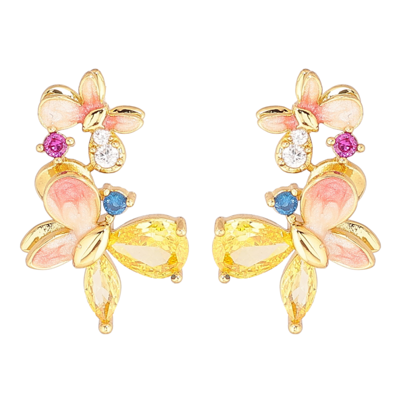 Серьги Xuping Позолота 14K пусеты Бабочки с эмалью и разноцветными кристаллами фото №1