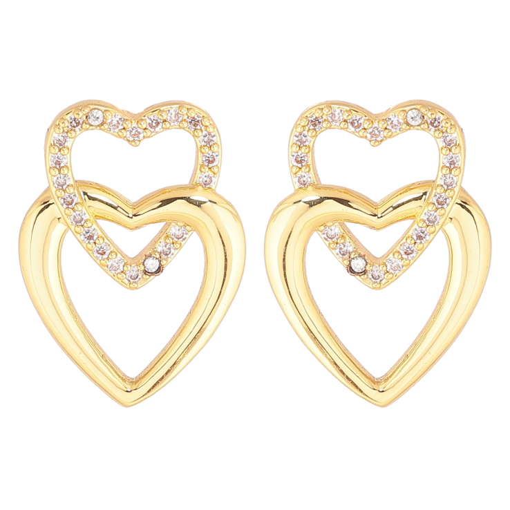 Серьги Xuping Позолота 14K пусеты Сердечки с кристаллами фото №6