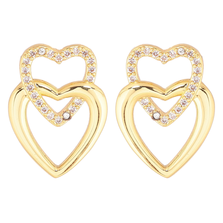 Сережки Xuping Позолота 14K пусети «Сердечка з кристалами» фото №5