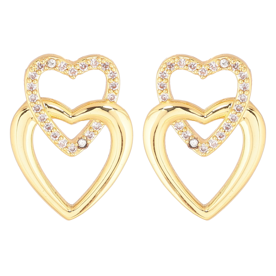 Сережки Xuping Позолота 14K пусети «Сердечка з кристалами» фото №1