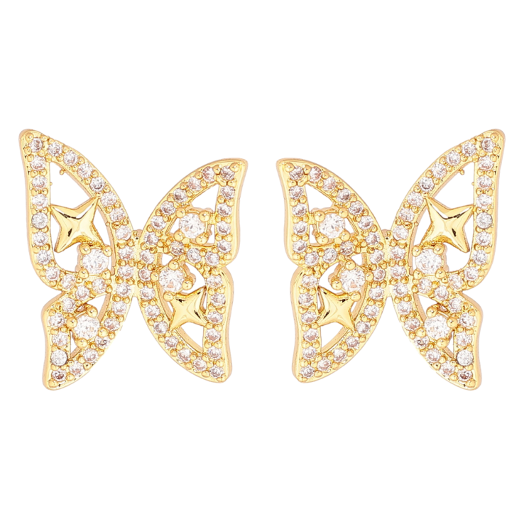 Серьги Xuping Позолота 14K пусеты Бабочки с кристаллами фото №2