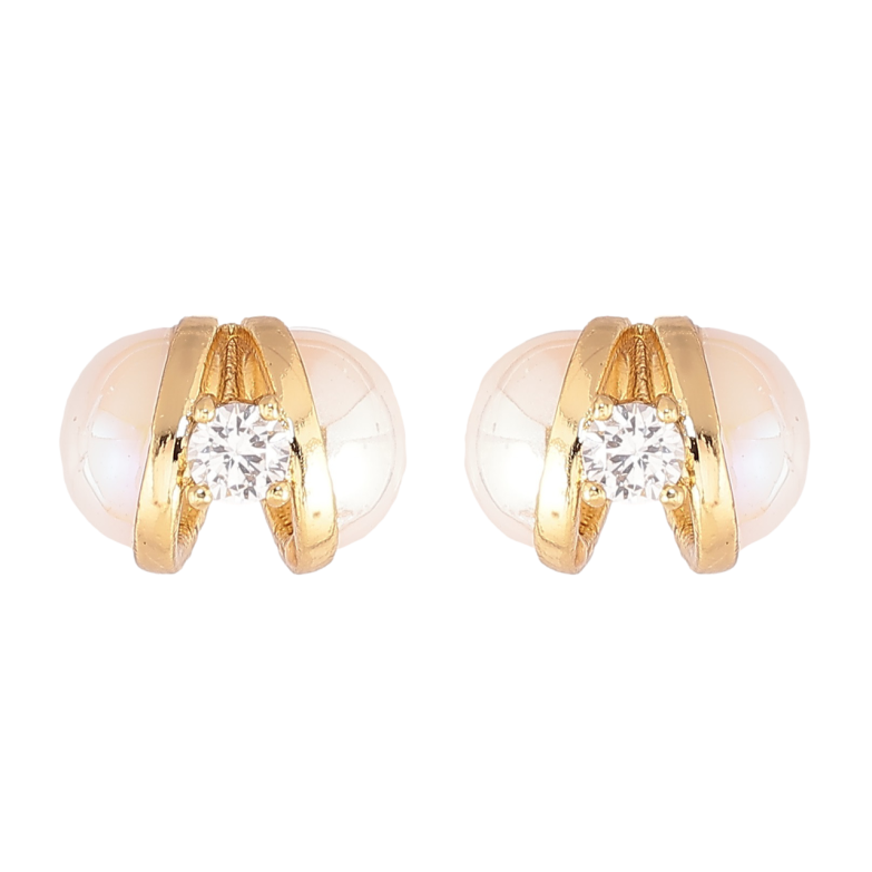 Серьги Xuping Позолота 14K пусеты Половинки жемчужин с кристаллами фото №2