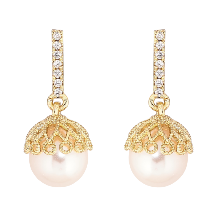 Сережки Xuping Позолота 14K пусети «Перлинні підвіски» фото №6