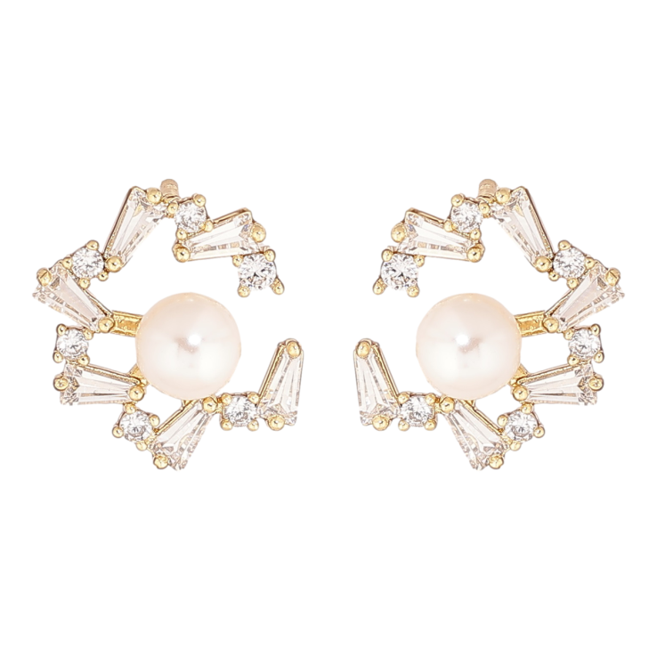 Серьги Xuping Позолота 14K пусеты Жемчужины в кристальном обрамлении фото №21