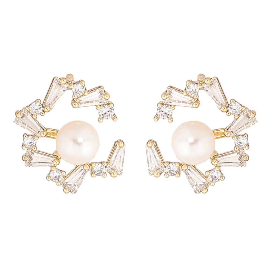 Серьги Xuping Позолота 14K пусеты Жемчужины в кристальном обрамлении фото №1