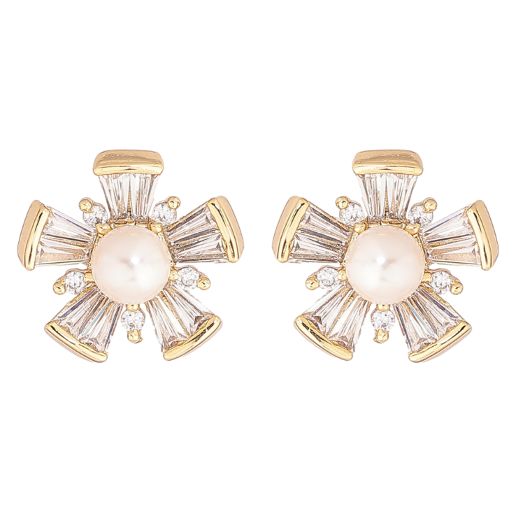 Серьги Xuping Позолота 14K пусеты Кристальные цветочки с жемчужинами фото №18