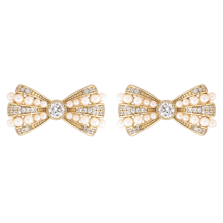Серьги Xuping Позолота 14K пусеты Банты с кристаллами и жемчужинами фото №1