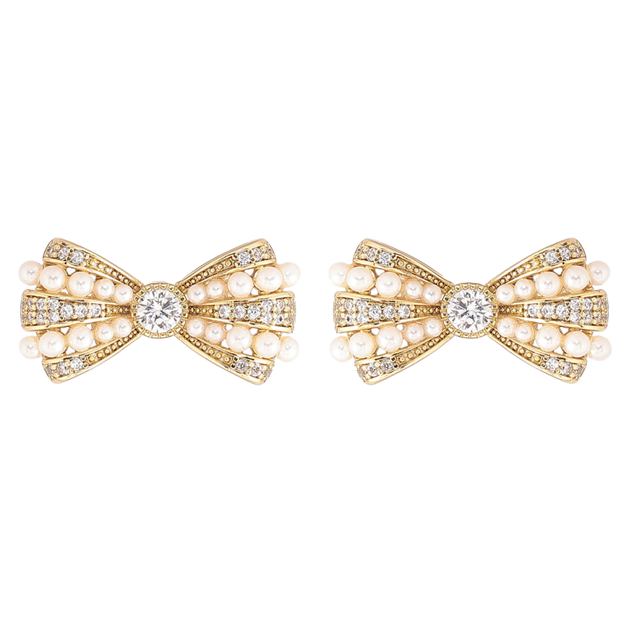 Сережки Xuping Позолота 14K пусети «Банти з кристалами та перлинами» фото №1