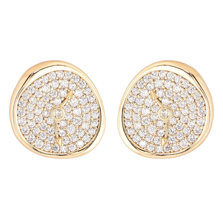 Сережки Xuping Позолота 14K пусети «Годинник з інкрустацією кристалами» фото №1