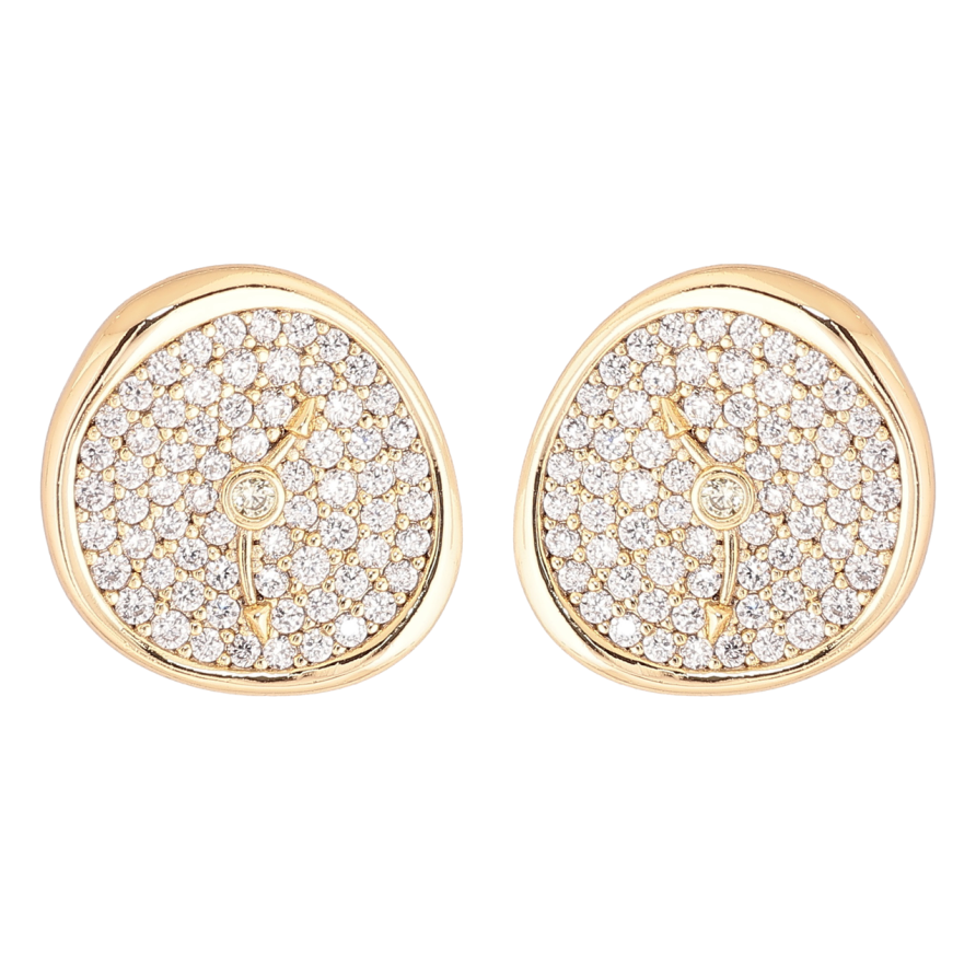 Сережки Xuping Позолота 14K пусети «Годинник з інкрустацією кристалами» фото №1