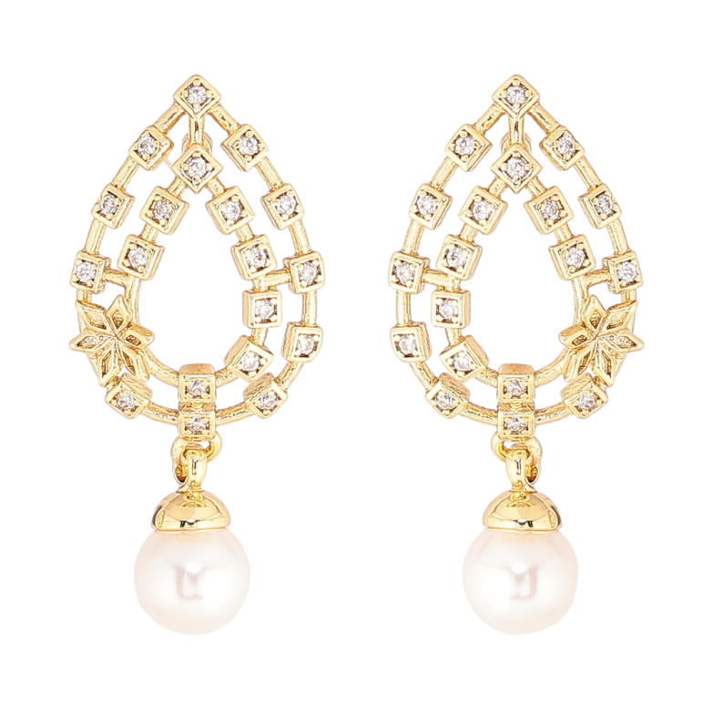 Сережки Xuping Позолота 14K пусети «Краплеподібні підвіски з перлинами» фото №1