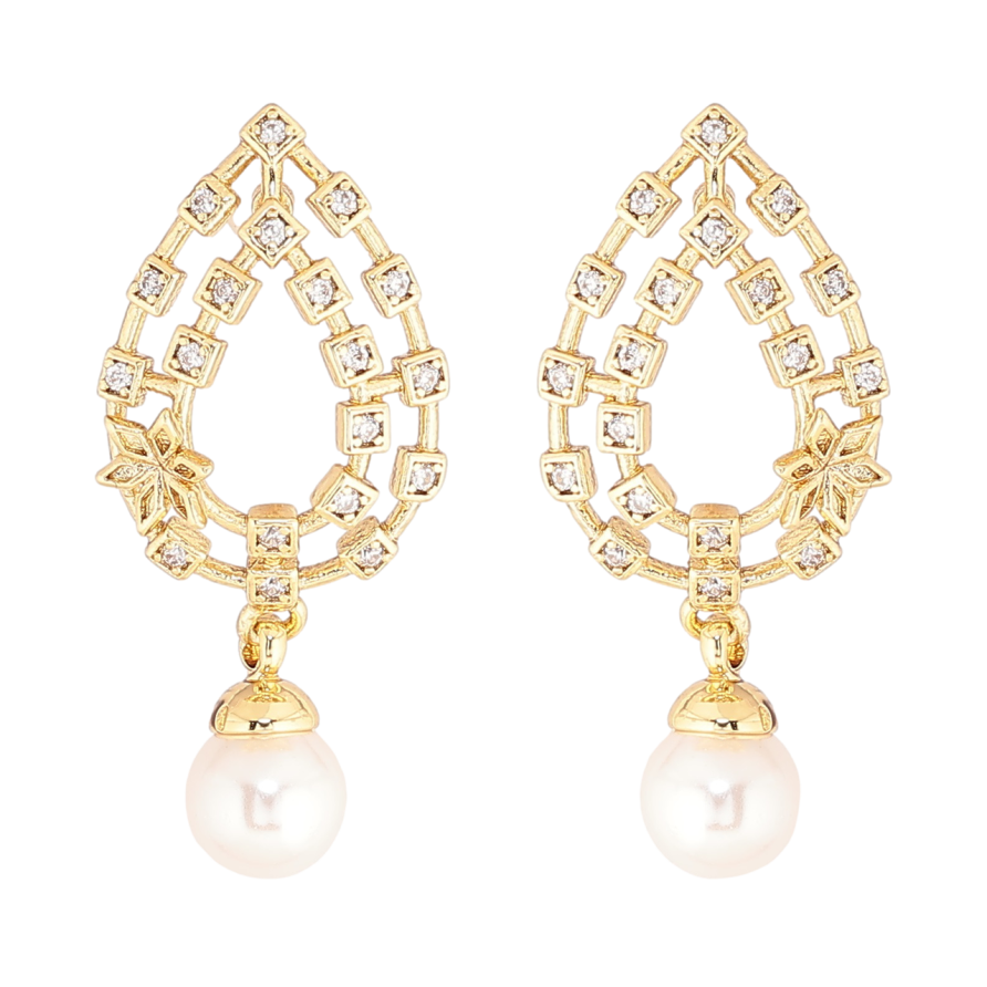 Сережки Xuping Позолота 14K пусети «Краплеподібні підвіски з перлинами» фото №1