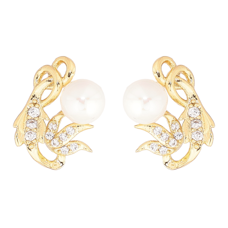 Серьги Xuping Позолота 14K пусеты Узор с кристаллами и жемчужинами фото №4