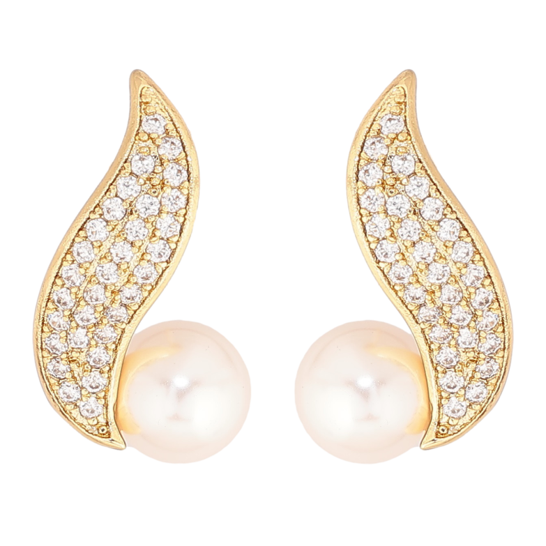 Сережки Xuping Позолота 14K пусети «Візерунок з кристалами та перлинами» фото №1