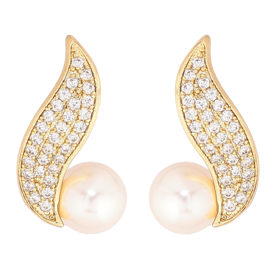 Сережки Xuping Позолота 14K пусети «Візерунок з кристалами та перлинами» фото №1