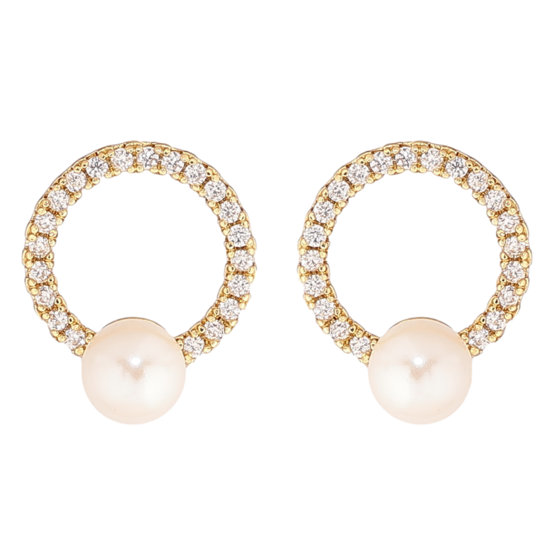 Серьги Xuping Позолота 14K пусеты Кристальные колечки с жемчужинами фото №1