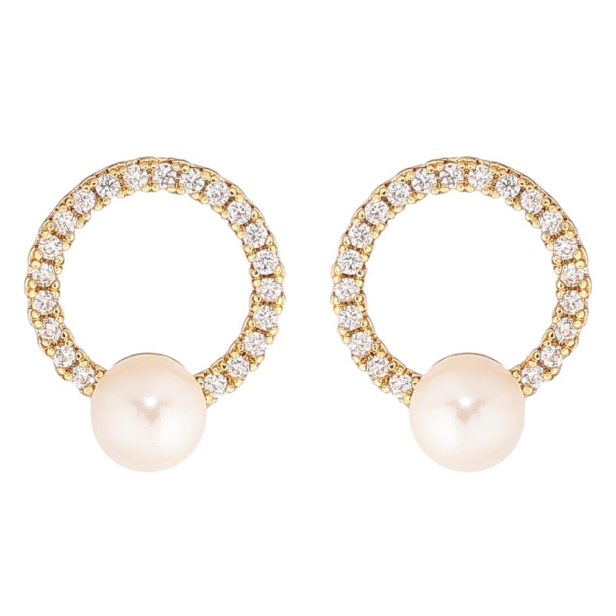 Серьги Xuping Позолота 14K пусеты Кристальные колечки с жемчужинами фото №1