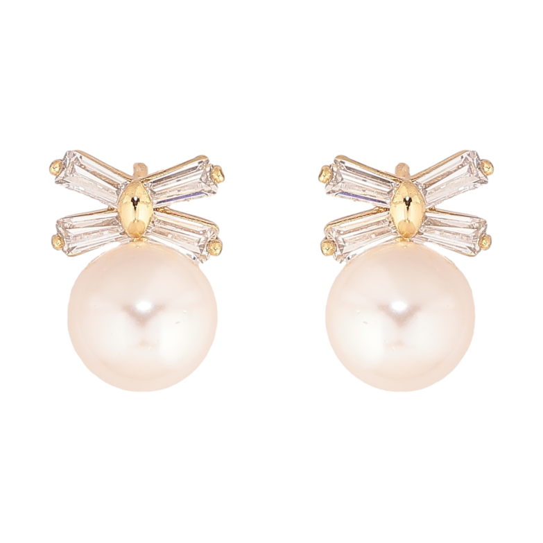 Серьги Xuping Позолота 14K пусеты Жемчужины с кристальными бантами фото №9