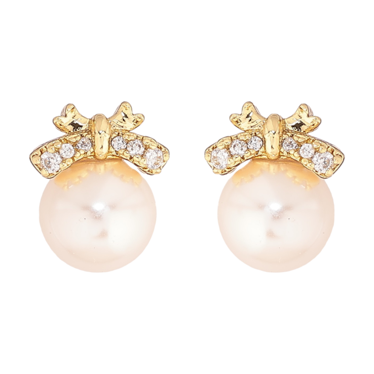 Сережки Xuping Позолота 14K пусети «Перлини з кришталевими бантами» фото №14