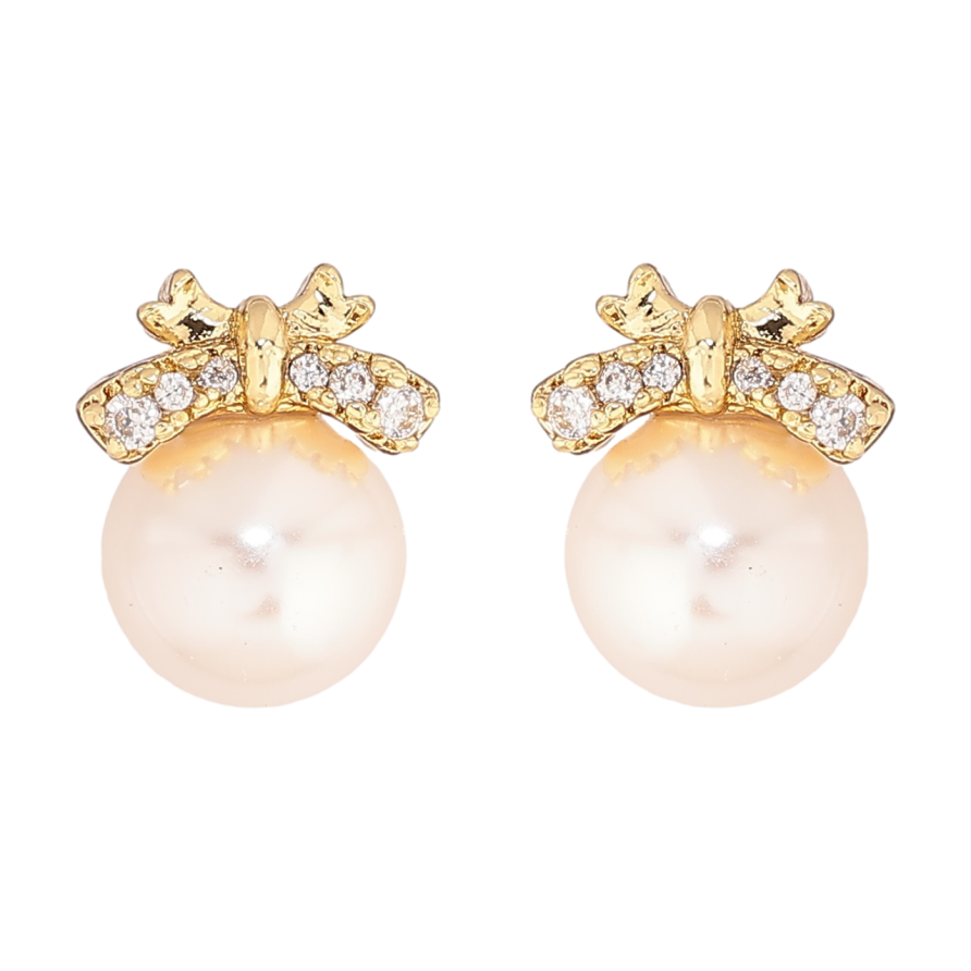 Сережки Xuping Позолота 14K пусети «Перлини з кришталевими бантами» фото №1