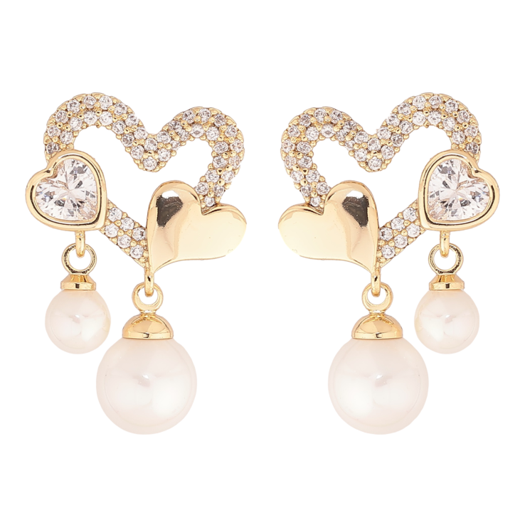 Серьги Xuping Позолота 14K пусеты Сердечки с жемчужными подвесками фото №13