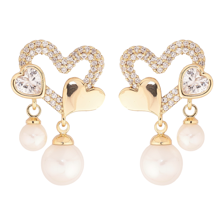 Серьги Xuping Позолота 14K пусеты Сердечки с жемчужными подвесками фото №9