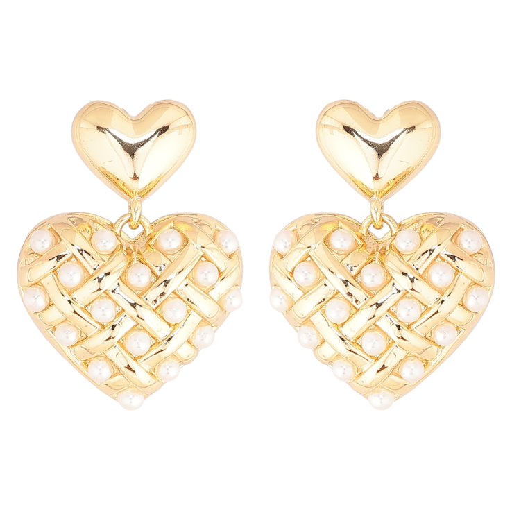 Серьги Xuping Позолота 14K пусеты Сердечки с жемчужинами фото №7