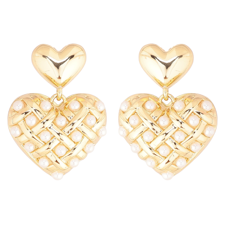 Сережки Xuping Позолота 14K пусети «Сердечка з перлинами» фото №1