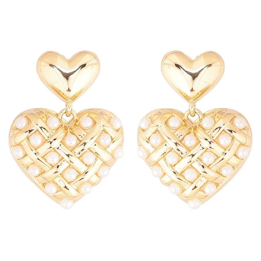 Сережки Xuping Позолота 14K пусети «Сердечка з перлинами» фото №1